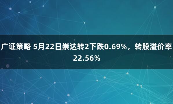 广证策略 5月22日崇达转2下跌0.69%，转股溢价率22.56%